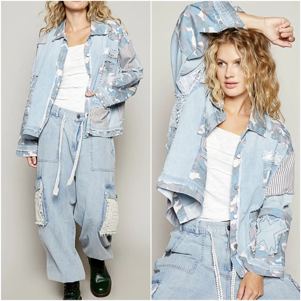 POL Light Blue and White Jean Jacket - Picture 4 of 5